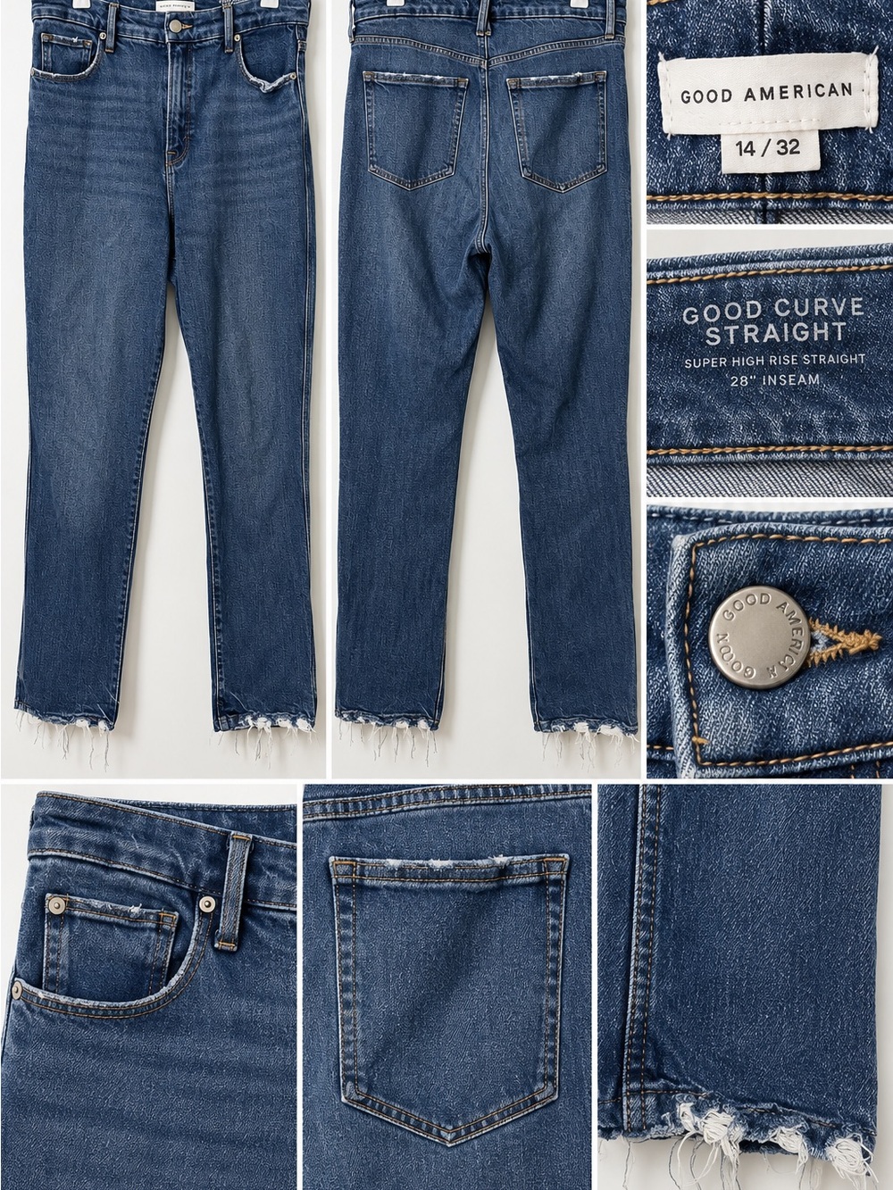 Good American Straight Leg Raw Hem Jeans - Blue Denim